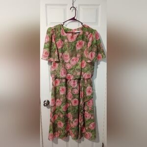 Pink and Green Caroline Wells Flutter Sleeve Asymmetrical